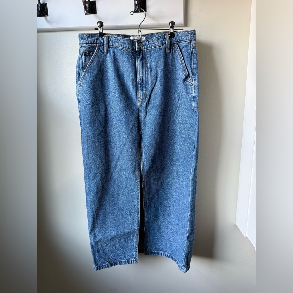 ABERCROMBIE & FITCH Denim Blue Jean Maxi Skirt Front Slit High Rise‎ Casual 31